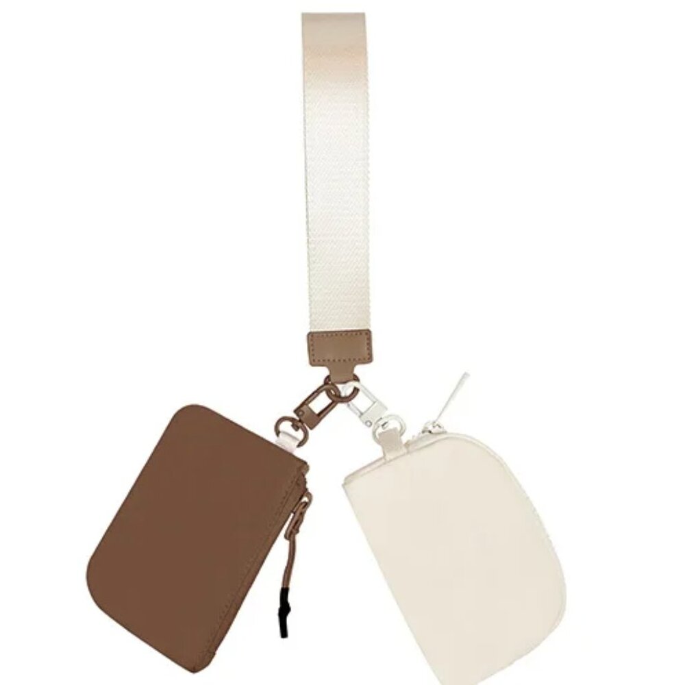 Stylish Beige- Tan Checkered Women's Dual Pouch